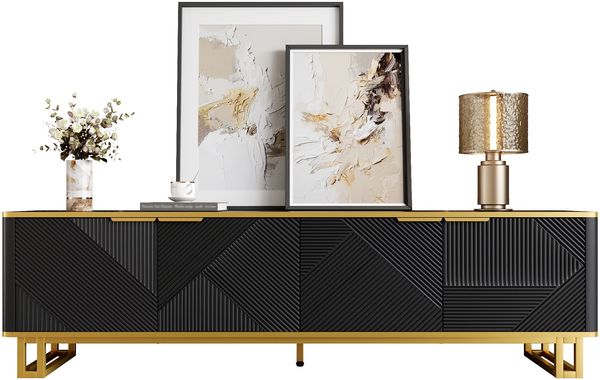 TV-Schrank mit vier Türen, TV-Ständer, TV-Paneel, niedriger TV-Ständer. Einzigartiges Design, geometrische Textur. 160 x 37,5 x 48 cm (L x B x H)