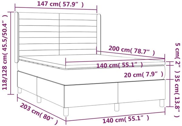 vidaXL Boxspringbett mit Matratze Blau 140x200 cm Stoff 3132079 Bild 7