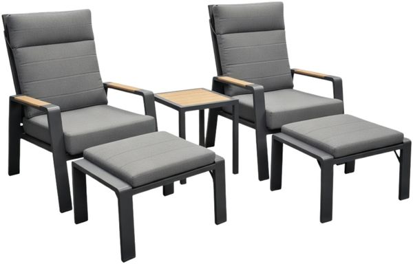 osoltus XXL Set Palma 2x Gartensessel 2x Hocker 1x Tisch 5tlg. Alu Anthrazit