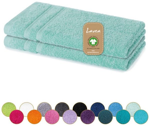 Lavea Gästehandtuch Bali, 30x50 cm aus 100% Bio-Baumwolle, einzigartig weiche Gästetücher mit Aufhänger (Set, 2-St), hochwertiges und nachhaltiges Premium Gästetuch – saugstarke Faser