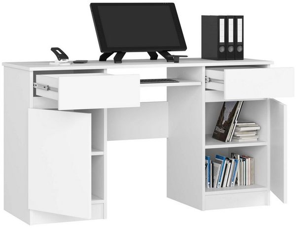 Raumhirsch Furniture Schreibtisch moderner Bürotisch 135 cm mit Tastaturauszug, viel Stauraum, Hochwertiger Schreibtisch mit Stauraum - 135 cm
