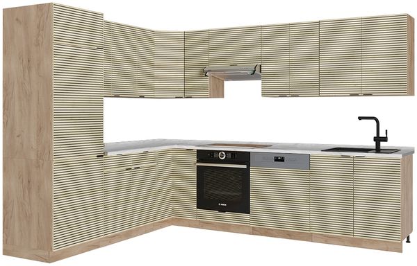 Eckküche Fame-Line Eiche Paneel/Goldkraft Eiche 287 x 46 cm ohne Arbeitsplatte Vicco
