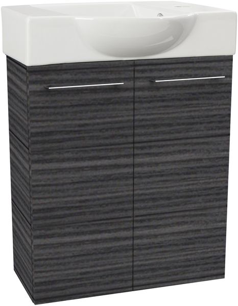 FACKELMANN SBC B.PERFEKT Gäste WC Waschtisch Set 55 cm breit, Anthrazit Holzoptik, Waschbecken Keramik Weiß, Hahnloch rechts