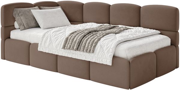 Selsey 'Cloudy' Jugendbett 120 cm, Bettkasten, Velours wasserabweisend, Kopfteil links, Braun