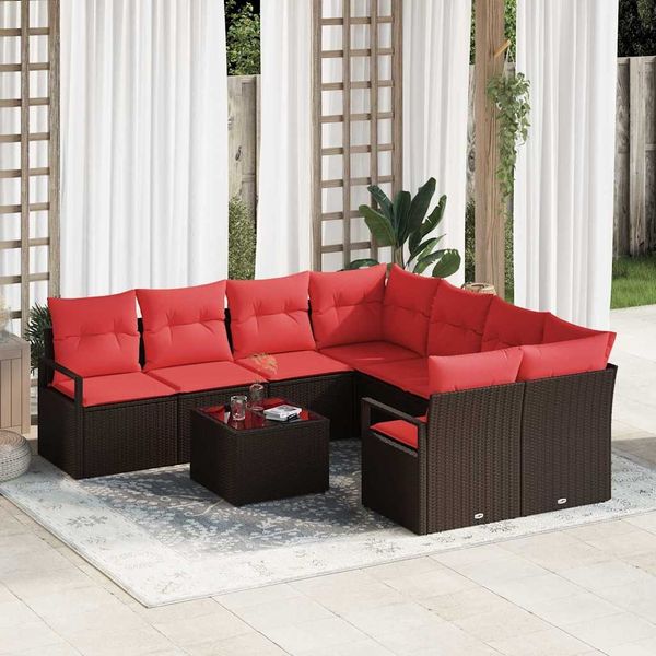 vidaXL Sofa Set mit Kissen 9 pcs Beige und Rot Poly-Rattan 3354993