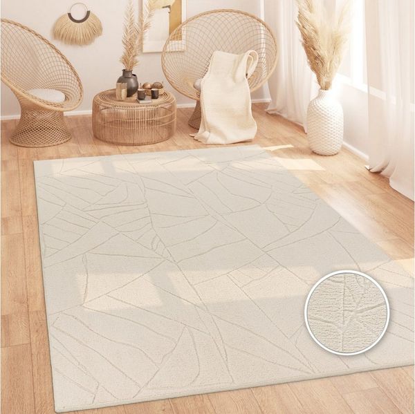 KADIMA DESIGN Teppich waschbar Struktur Wohnzimmer schmutzabweisend Teppich Kurzflor, Rechteckig, Höhe: 16 mm, Florhöhe: 12 mm, 100% Polyester, Rechteckig, 80x150 cm, Creme