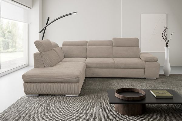 WERK2 Ecksofa Alicante Cord, inkl. Bettfunktion & Bettkasten, Breite 280cm, L-Form, Schlafsofa mit Bettkasten & verstellbaren Kopfstützen.
