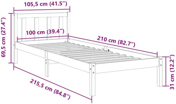 vidaXL Massivholzbett Extra Lang ohne Matratze 100x210 cm Kiefernholz 852432 Bild 9