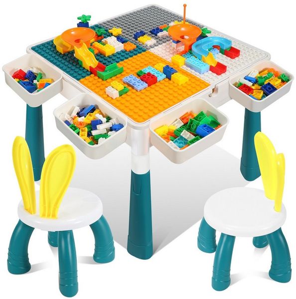 Clanmacy Kindersitzgruppe Kindertisch Spieltisch Kinder mit 251 Bausteine Tisch Bausteine Set, (17-tlg)