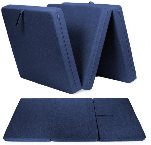 sunnypillow Premium Klappmatratze 80 x 195 x 15 cm Blau | 3-teilige Faltmatratze mit abnehmbarem Bezug | Schaumstoff extra dick 15cm | Matratze faltbar klappbar Gästematratze Reisematratze |