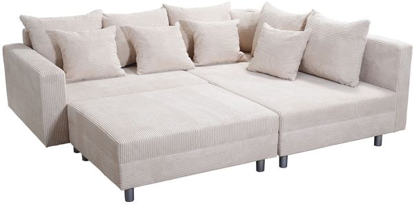 Wohnlandschaft Sofa Couch Ecksofa Eckcouch Cordstoff beige + Hocker Minsk R Bild 3