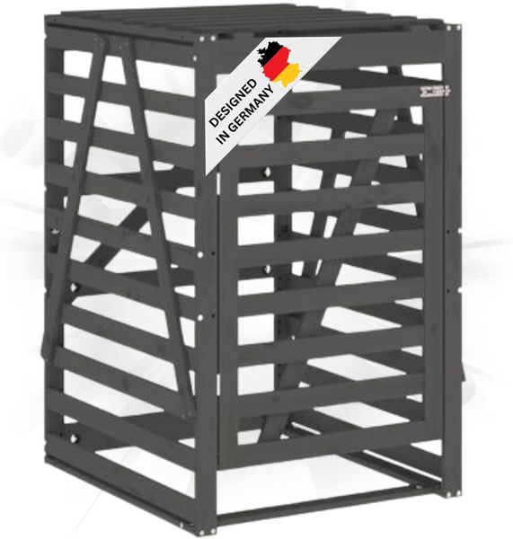 1er Mülltonnenbox Kiefernholz BOUMI 84x90x128,5cm Grau Mülltonnenverkleidung für 1 Tonne Müllbox aus Holz Mülltonnenschutz Mülltonnendach