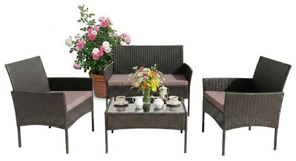 Relaxdays 4-teiliges Gartenmöbel Set Rattan