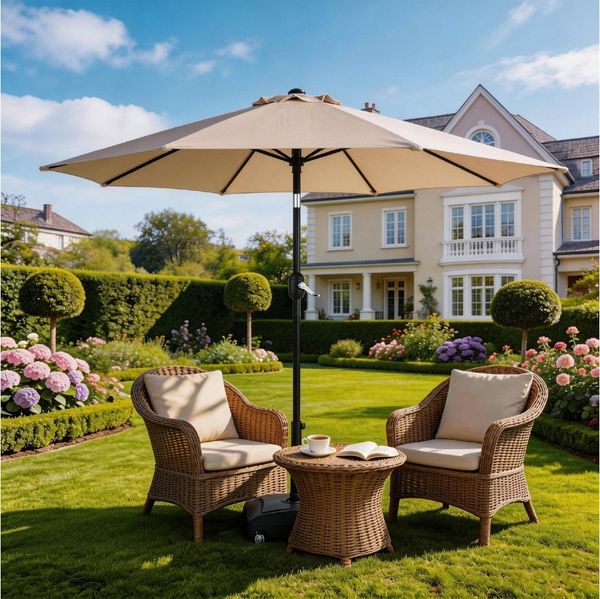 LALAHO Sonnenschirm Strandschirm Neigbar, Sonnenschirme,Balkonschirm,Gartenschirm, 270cm Gartensonnenschirm mit Kurbel & Neigefunktion