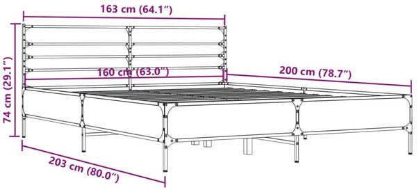vidaXL Bettgestell Grau Sonoma 160x200 cm Holzwerkstoff und Metall 3280055 Bild 9