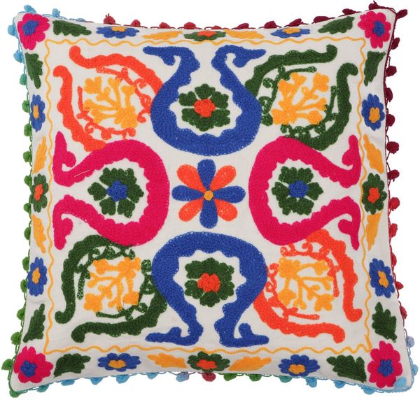 Guru-Shop Kissenbezüge Boho Kissenhülle, farbenfrohes besticktes..