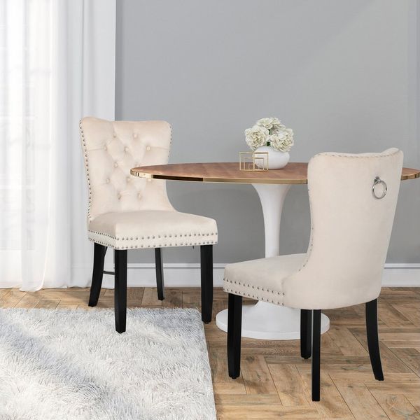 Puluomis Esszimmerstuhl (2/4/6/8 Set Grau/ Schwarz/Beige, 2 St), Samt Stuhl mit hoher Rückenlehne, Küchenstuhl mit Eichenbeinen