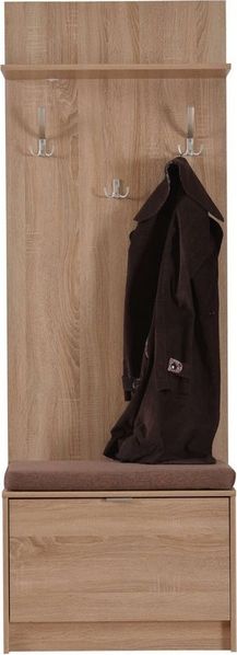 INOSIGN Kompaktgarderobe Flamenco Flurgarderobe, Dielenschrank, Flurmöbel, Breite 67 cm mit Sitzbank und Garderobenpaneel, Klapptür, 8 Haken, in Sonoma Eiche