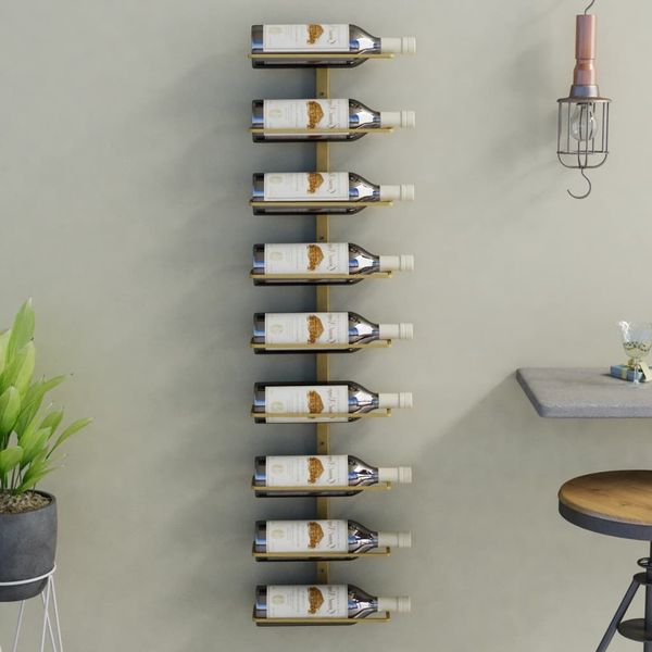 vidaXL Wand-Weinregal für 9 Flaschen Golden Eisen 340901