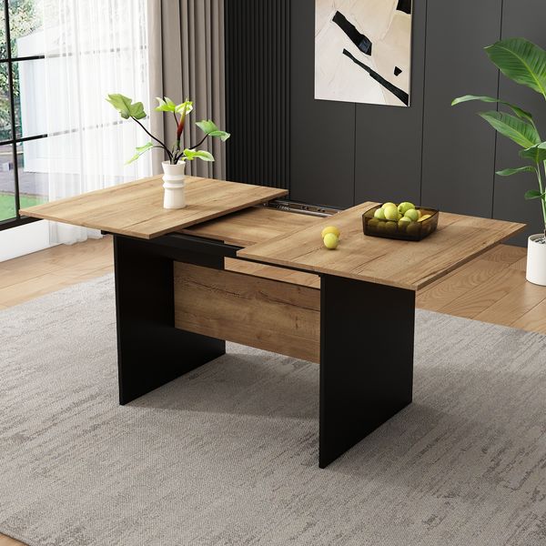 Erweiterbarer Esstisch 140/180*80cm, geeignet für 4-6 Personen, Holzmaserung Rechteckiger Esstisch, Natürlicher, erweiterbarer Esstisch im minimalistischen Stil