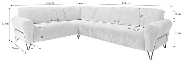 Beautysofa Ecksofa mit Metallbeine in schwarzer VOLARE L, mit höchstem Sitzkomfort, ohne Schlaffunktion Bild 3