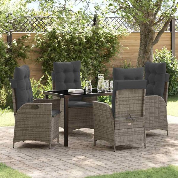vidaXL Garten Essgruppe mit Kissen 5 pcs Grau Poly-Rattan 3380500