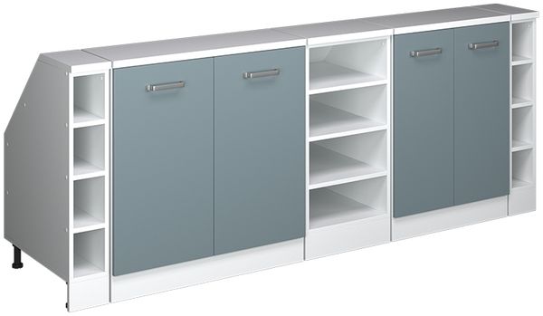 Dachschrägenschrank-Set Rion Blau-Grau 210 cm 5er Set Schrankkorpuss 60 cm Tiefe Vicco
