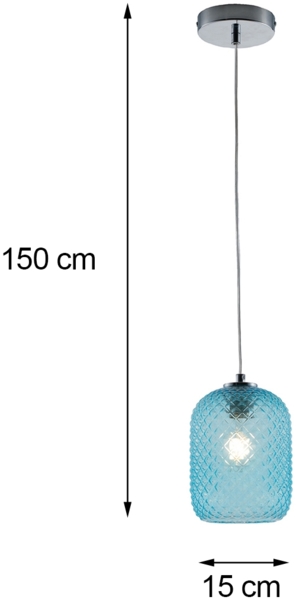 Pendelleuchte ASHFORD einflammig Kristall Glasschirm in Blau, Ø15cm Bild 4