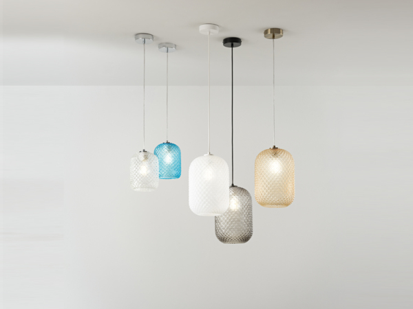 Pendelleuchte ASHFORD einflammig Kristall Glasschirm in Blau, Ø15cm Bild 7