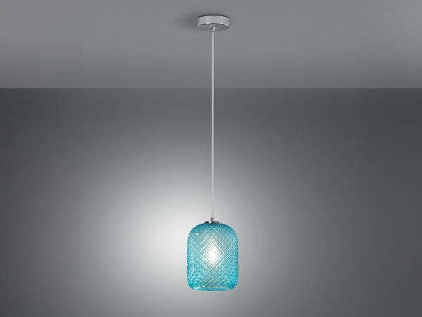 Pendelleuchte ASHFORD einflammig Kristall Glasschirm in Blau, Ø15cm Bild 3