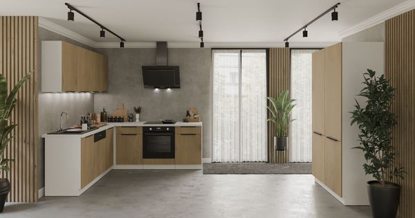 Winkelküche CREMONA ECKE 1 - 215 x 220 + 120 cm Eiche hell Küchenzeile Küchenblock Singleküche Einbauküche Küche Eckküche