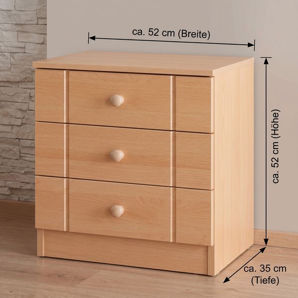 Nachtkonsole mit 3 Schubladen Nachtschrank Buche dekor 52x52x35 #2022