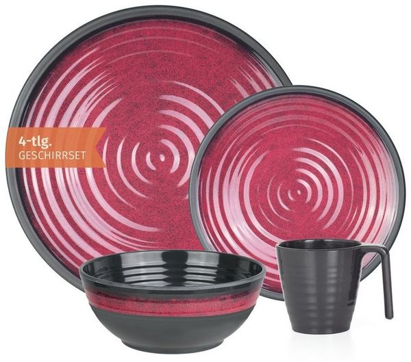 Moritz Geschirr-Set Camping Geschirr Stone Red 4-teilig