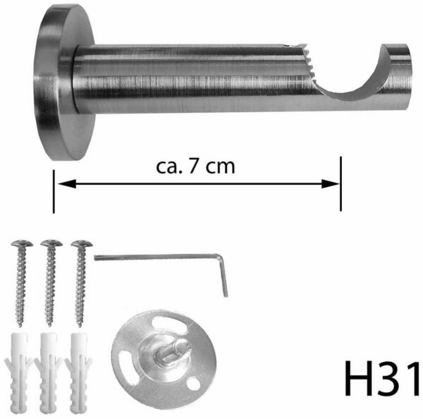 BASIT Gardinenstange Edelstahloptik 20mm mit Wandträgern 120 cm E83, Ø 20 mm, 1-läufig, verschraubt, Metall, H31 120 cm E83 Ring