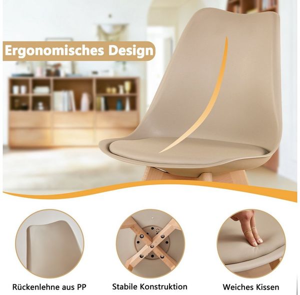 GrandCA HOME Esszimmerstuhl 4er/6er Set Esszimmerstuhl, Moderner Gepolsterter Küchenstuhl (6 St), mit Beine aus Buchenholz, kaki