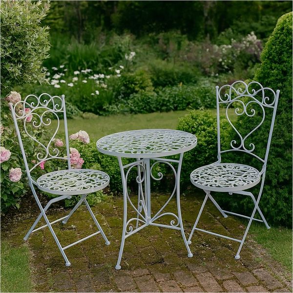 HTI-Line Balkonset Tischgruppe Curly, (Set, 3-tlg, 1x Tisch und 2x Stühle), Sitzgruppe Metall Garten Nostalgisch