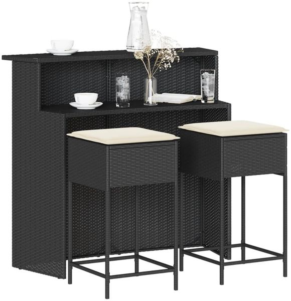 vidaXL 3-tlg. Gartenbar-Set mit Kissen Schwarz Poly Rattan 3261486