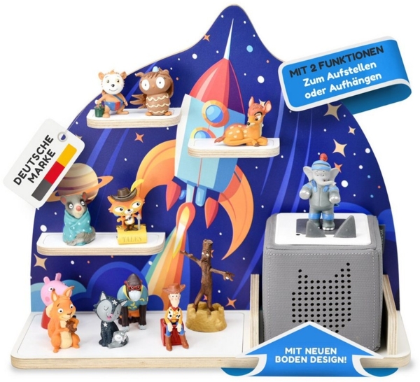 stadtecken Kinder Regal für Musikbox I Geeignet für die Toniebox und ca. 35 Tonies I Perfekte Aufbewahrung für Kinderzimmer I zum Aufstellen oder Aufhängen (Rakete, Mittel)