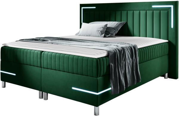 Boxspringbett Tasurto 3 LED, Grün, 120 x 200 cm