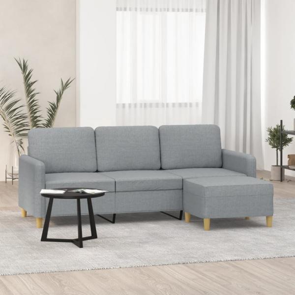 3-Sitzer-Sofa mit Hocker Hellgrau 180 cm Stoff (Farbe: Grau)