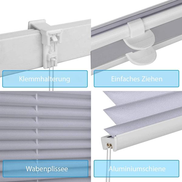 Sekey Plissee Faltrollo Klemmfix ohne Bohren Silbergrau 115x130cm Bild 3