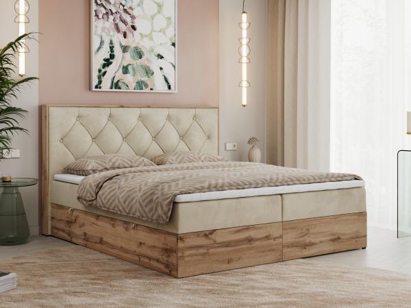 Boxspringbett, Schlafzimmerbett, Bettkasten - VENETO -200 x 200 cm - Beige Velvet - H4