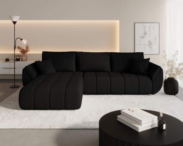 Ecksofa Schlafsofa MISATO Stoff Wind Schwarz Ottomane Links Bild 1