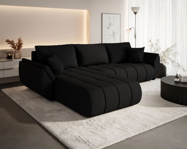 Ecksofa Schlafsofa MISATO Stoff Wind Schwarz Ottomane Links Bild 4