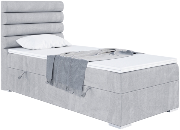 MEBLINI Boxspringbett KARIM 80x200 cm mit Bettkasten - H4/Hellgrau Samt Gepolstert Einzelbett mit Topper & Taschenfederkern-Matratze - 80x200 Links