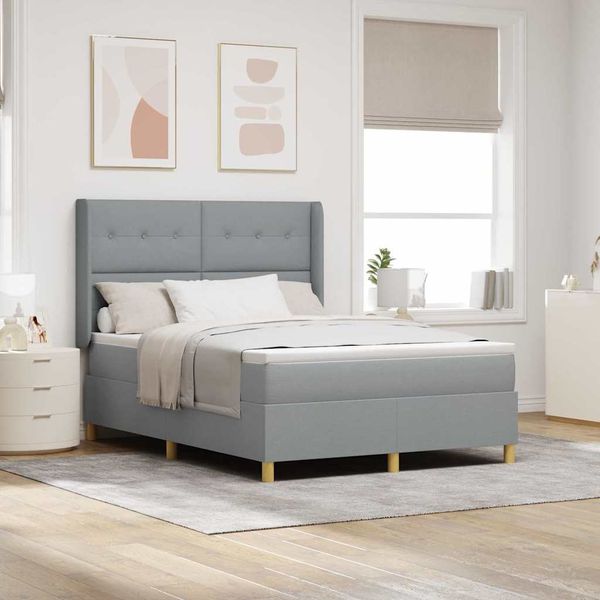 vidaXL Boxspringbett mit Matratze Hellgrau 140 x 190 cm Stoff 3341826