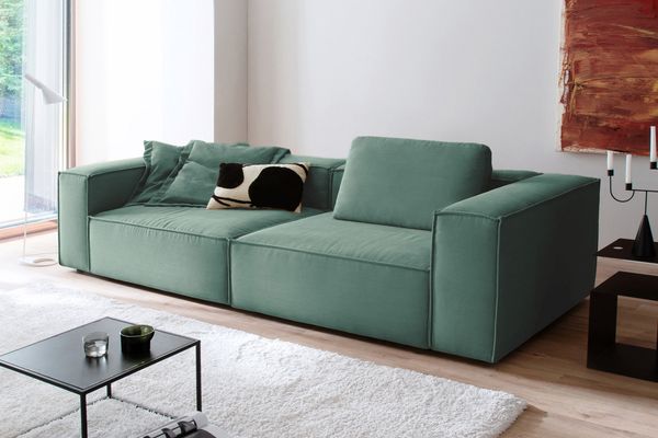KAWOLA Sofa CARMO 3-Sitzer Feincord grün 68 x 118 x 306 cm