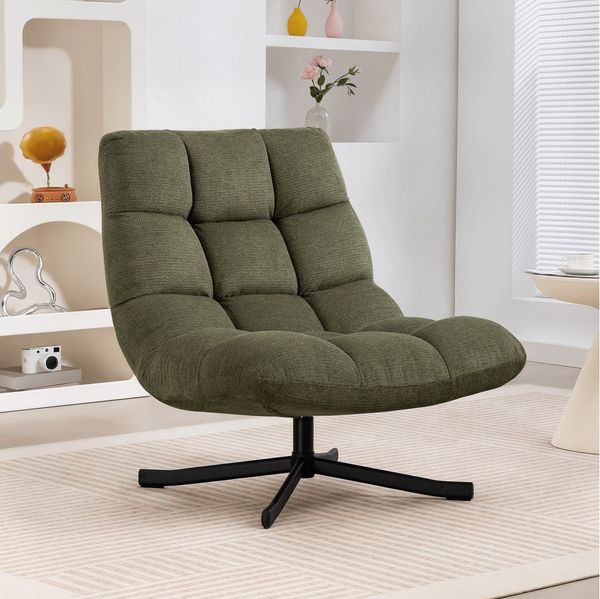 HOMCOM Relaxsessel mit Breiter Sitzfläche, wasserabweisend Chenille-Optik, Stahlbeine (gepolstert Sessel, 1-St, Drehbar Loungesessel), für Wohnzimmer, Schlafzimmer, Grün