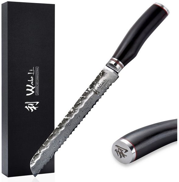 Wakoli Brotmesser EBO Damast Küchenmesser Kochmesser 20 cm Wellenschliffklinge, aus 67 Lagen Damaststahl, VG10 Kern