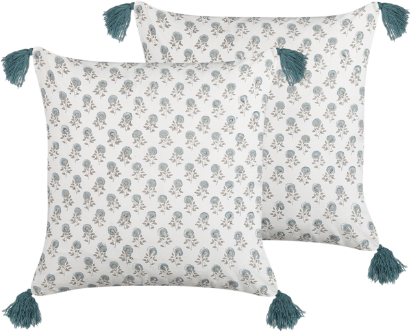 Kissen 2er Set Blumenmuster CORNUS Baumwolle 45 x 45 cm Blau